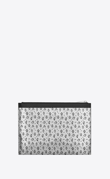 Zippered tablet case in mirror leather with a robot print